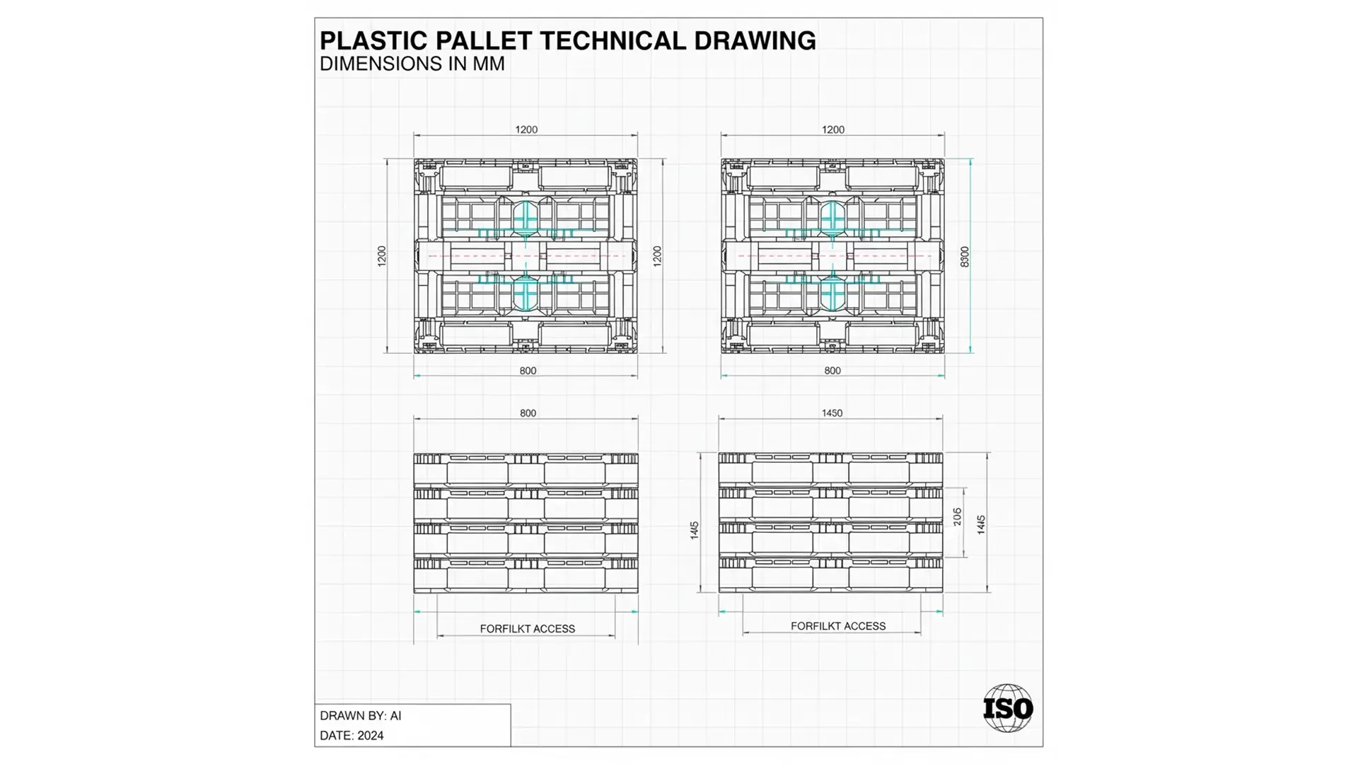 Plastik Palet Teknik Resim - Palethan